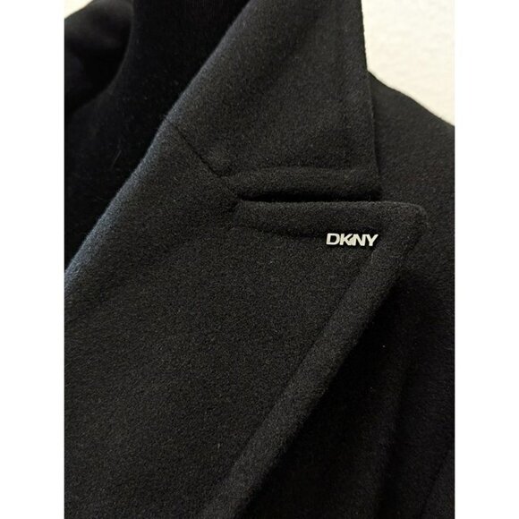 DKNY Women's Black Notched Collar Double Breasted Wrap Coat Size XL (MSRP $350) - Picture 4 of 8